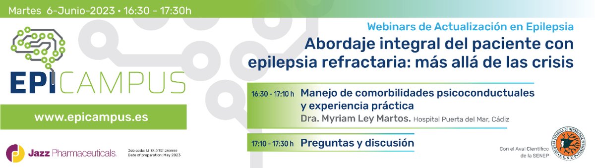 Nuevo webinar de actualización en #epilepsia 💻 'Abordaje integral del paciente con epilepsia refractaria: más allá de la crisis' se celebrará el 6 de junio a las 16h. Una iniciativa avalada por la <a href="/senep_es/">Sociedad Española de Neurología Pediátrica (SENEP)</a> 👍 mtr.cool/ylsygcgctt