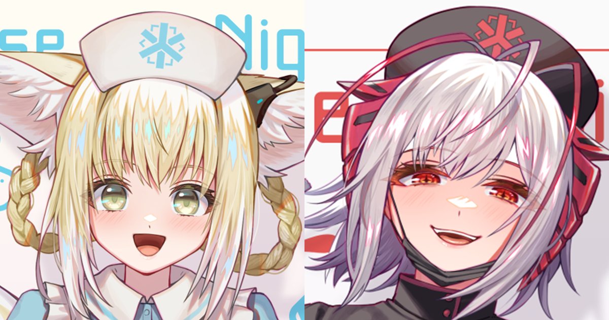 suzuran (arknights) ,w (arknights) 2girls multiple girls hat nurse cap animal ears fox ears blonde hair  illustration images