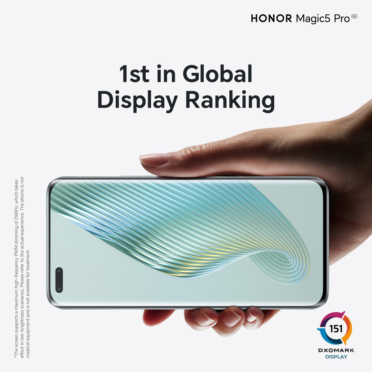 Honorarabia's tweet photo. #HONORMagic5Pro offers comfortable and healthy viewing experience.
With a #1 position on the DXOMARK Smartphone Display ranking, it boasts a 6.81-inch LTPO Quad-Curved Display with 2160 PWM Dimming technology.
#UnleashThePowerofMagic #FalconCapture #MagicMomentsAE https://t.co/P4zsPNiU8F