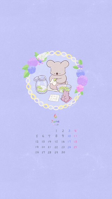 6月のカレンダーと壁紙です 梅シロップをこしらえるコアラです