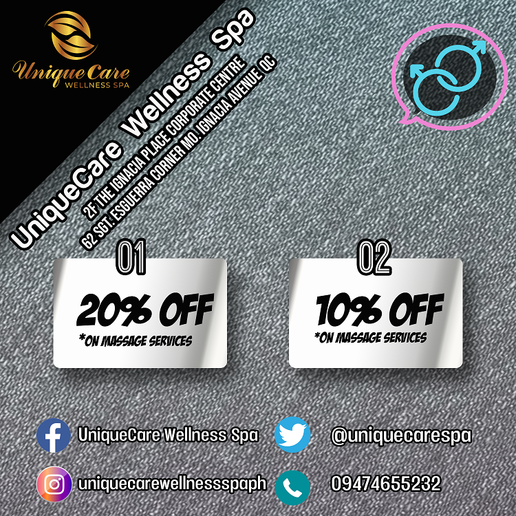 Plucards's tweet photo. @uniquecarespa is a partner spa of the forum. Avail the benefits by presenting your PLUS membership card.
#uniquecarespa #massage #membershipbenefits #pluscard https://t.co/qr7mygMnXc