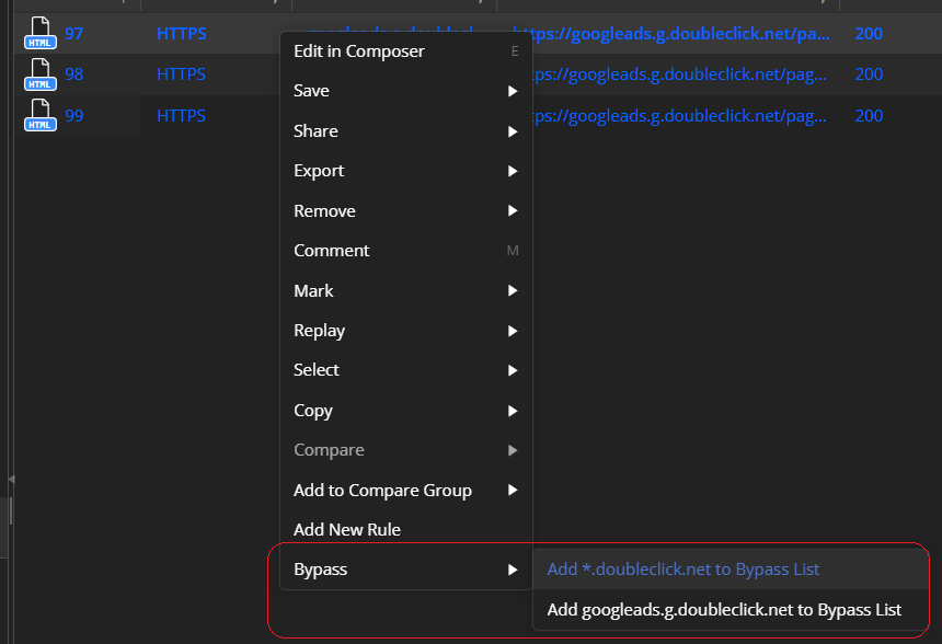You don't want specific traffic passing through Fiddler? There's a solution!

Just right-click on a session whose URL/domain you don't want to be captured in #FiddlerEverywhere &amp; add it to the Bypass list. 

Find out more here: prgress.co/3ozXMg4