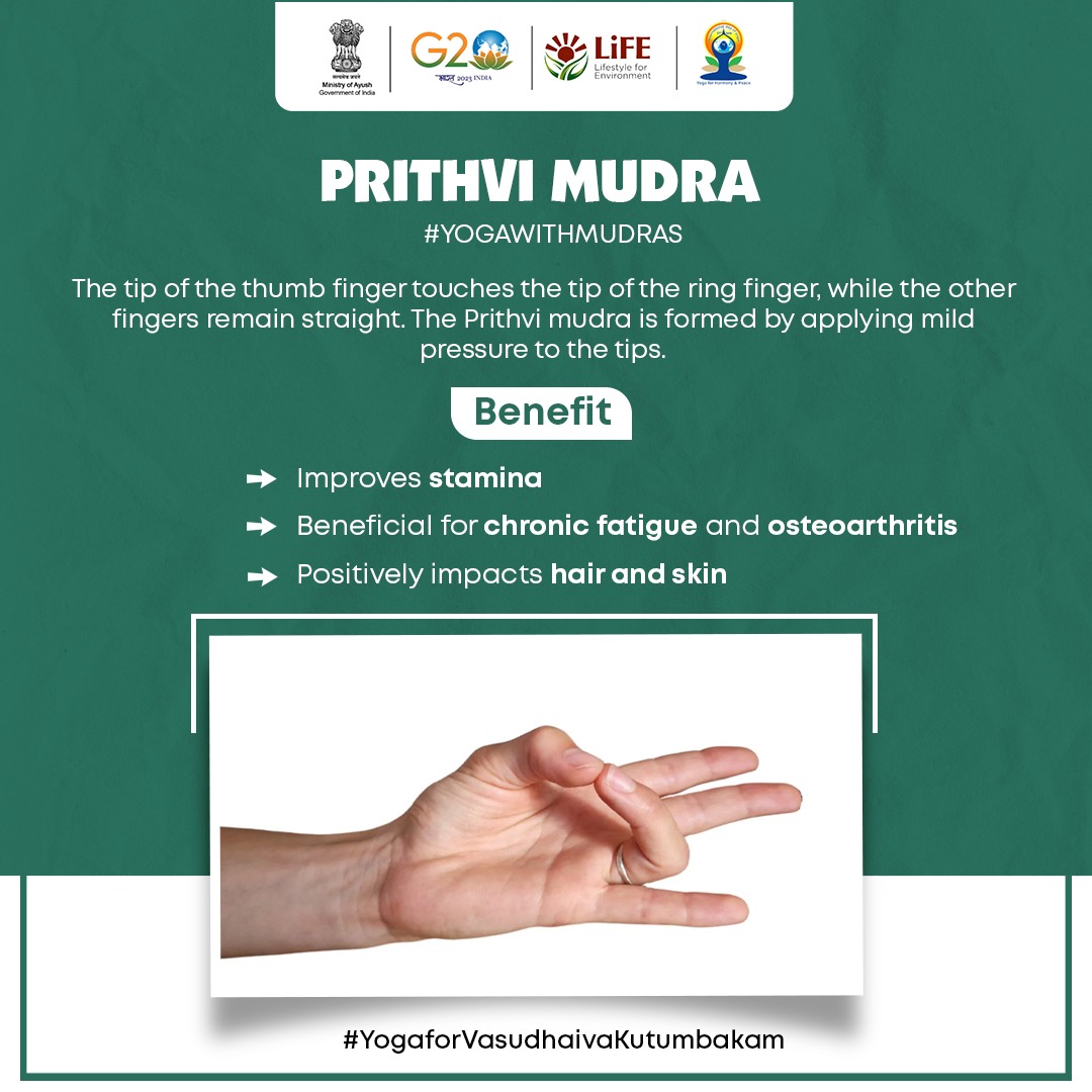 moayush's tweet photo. In our ongoing series, #YogaWithMudra, we are highlighting the important mudras used in yoga and meditation.

Let us explore the positive effects of #PrithviMudra.

@MIB_India https://t.co/KCYjako9u5