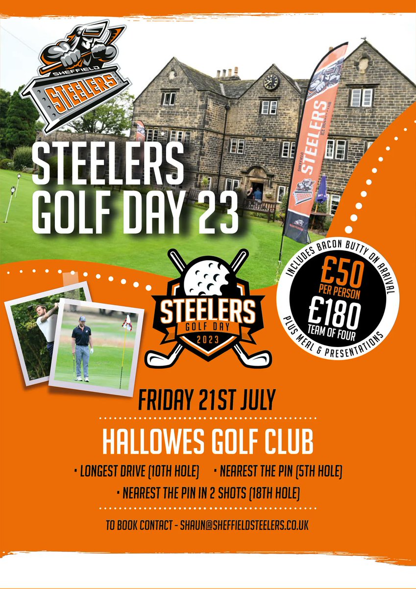 steelershockey's tweet photo. ππ Are you joining us for our annual Golf Day at @HALLOWESGOLF on the 21st July.
Check out this link to book your place HERE: https://t.co/SH0rpRd0uG
#SwingOrange | #BleedOrange | #SteelersHockey | #Sheffield https://t.co/VsfOgXvD3L