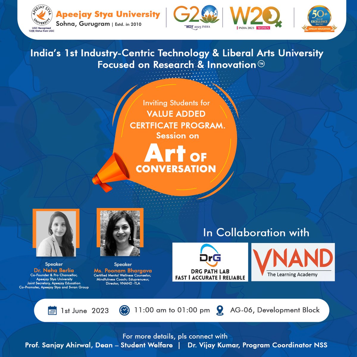 ASU presents a series of sessions on 'Enhancing Wellness' in tune with the tenets of G-20.

#g20 #g20india #g20summit #g20balisummit #W20 #OneIndia #OnePlanet #OneFuture #SandhyaPurecha #DharitriPatnaik #SmritiIrani #MinistryofWCD #NarendraModi