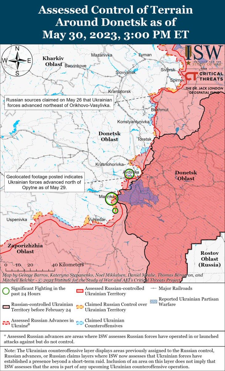 ISW: Russian Armed Forces moved forward on the Avdiivka-Donetsk line

As the American Institute for the Study of War writes, ground attacks in this direction continue.

▪️ It is also reported that the Russian Armed Forces attacked northeast of Kupyansk and northwest of Svatovo.…