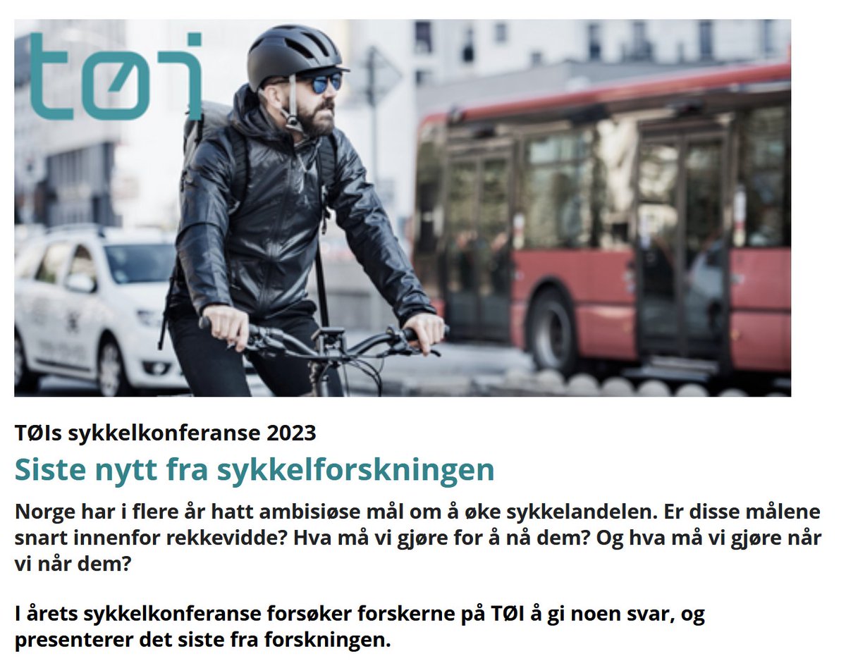 Vi er tilstede på <a href="/TOIforsk/">TØI</a> sin sykkelkonferanse, med siste nytt fra sykkelforskningen. 

En liten tråd om hva vi blir presentert.