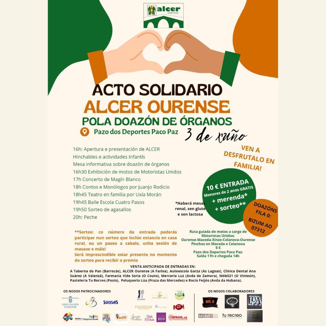 𝐀𝐜𝐭𝐨 𝐬𝐨𝐥𝐢𝐝𝐚𝐫𝐢𝐨 𝐀𝐋𝐂𝐄𝐑
O próximo 3 de xuño, acolleremos un acto solidario, organizado por Alcer Ourense,  pola doazón de órganos.
Un evento que contará con actividades de lecer para toda a familia.

#PazoPacoPaz <a href="/DeputacionOU/">Deputación de Ourense</a>