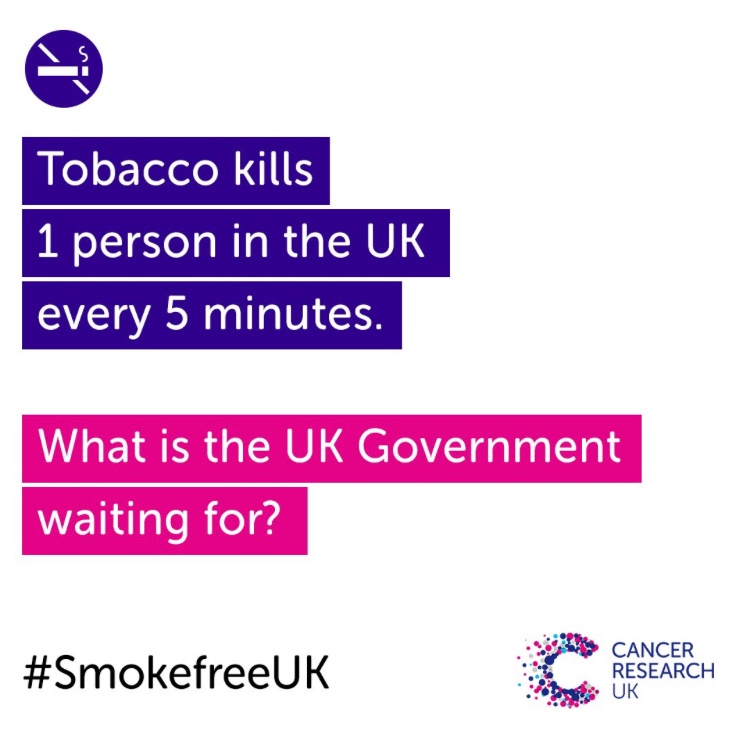New analysis by <a href="/CR_UK/">Cancer Research UK</a> estimates tobacco kills one person every five minutes in the UK. 

We need action. That’s why <a href="/CRUK_Policy/">Cancer Research UK Policy</a> have launched a petition calling for <a href="/10DowningStreet/">UK Prime Minister</a> to provide the vital funding tobacco control needs. 

Sign 👇
action.cancerresearchuk.org/page/126364/pe…