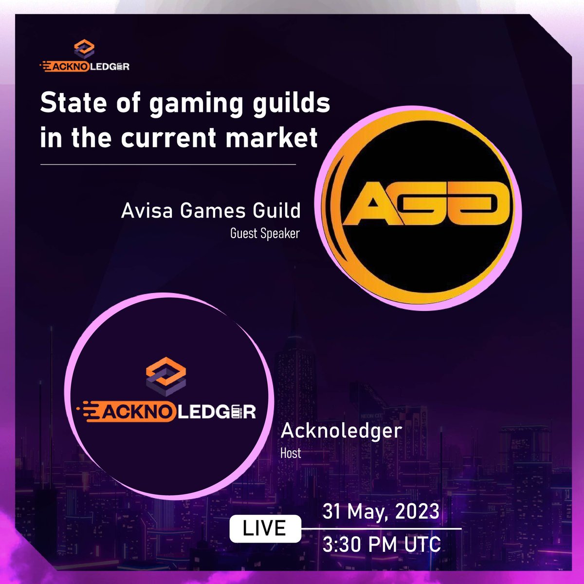 Join us for an exclusive live session with @AvisaGuild as we explore the 'State of Gaming Guilds in the Current Market.' 🚀 Don't miss out on this epic discussion happening today at 3.30 pm UTC! 

#Metaverse #GatewayToMetaverse #Livesession #GamingEnthusiasts