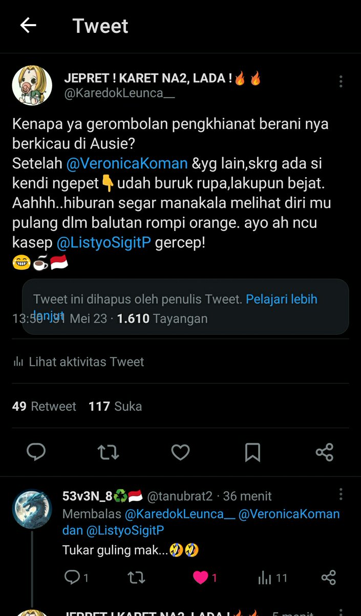 Jiah...di hapus..gkgkgk😂🤸
Elu ini bener bener sangat tidak berintegritas <a href="/dennyindrayana/">Denny Indrayana</a> ,payah !
Udah cepetan ke alfamart,beli peralatan mandi buat jaga jaga..
Gkgkgk😅😂😅
#KendiNgepetMauKabur