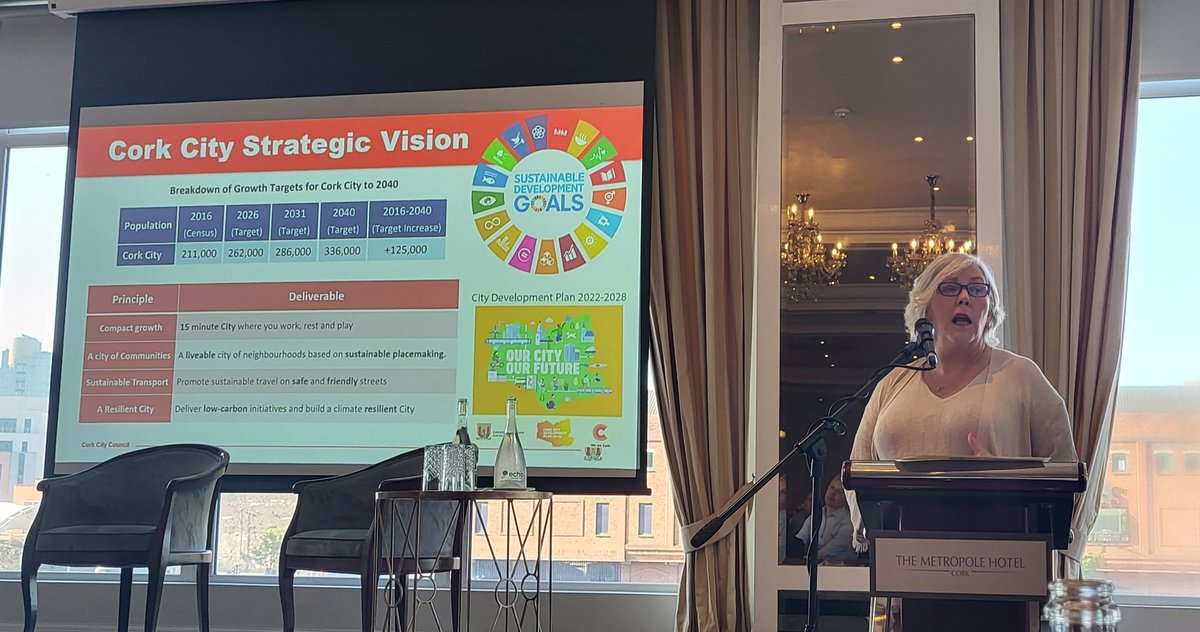 FitzKatherine's tweet photo. We are proud of our historic city & ambition for the future of #Cork is huge! Exciting projects are planned in the short term, with public realm, docklands development, climate action, sustainable transport & the arts all key to the future of Cork #CBAbreakfast @corkcitycouncil https://t.co/ZmxWHeDUZp