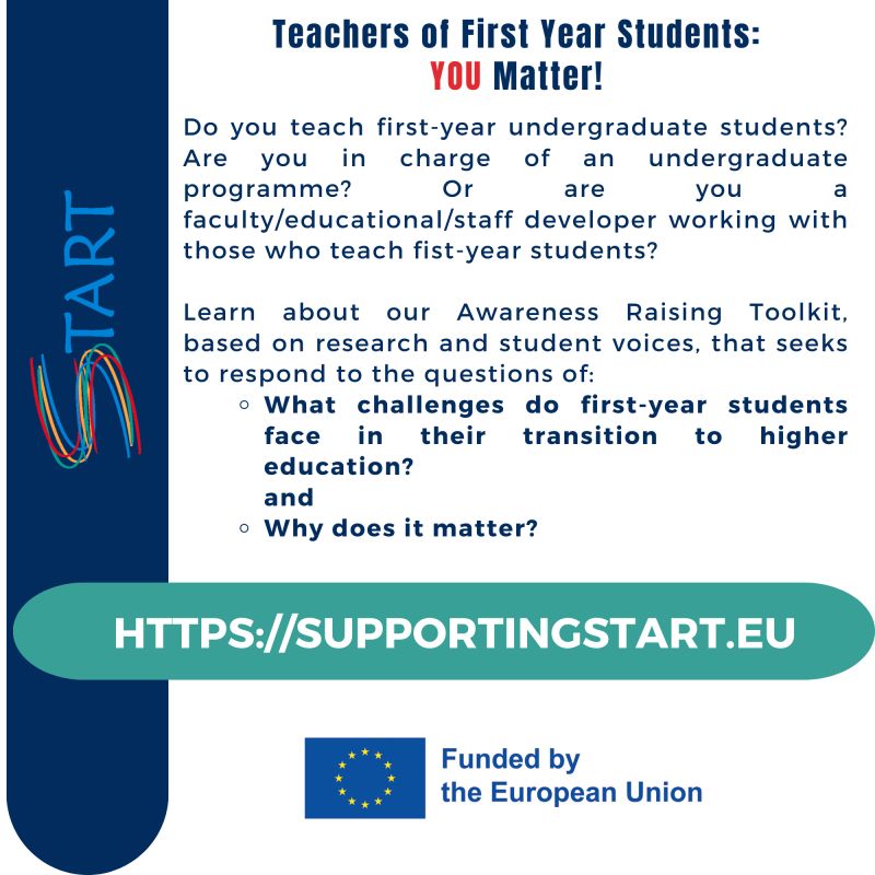 Teaching first year university students, or supporting those who do? Check out the Erasmus+ START project, with the first toolkit 'Why do those teaching first year students have a special role to play?' #SupportingStart supportingstart.eu