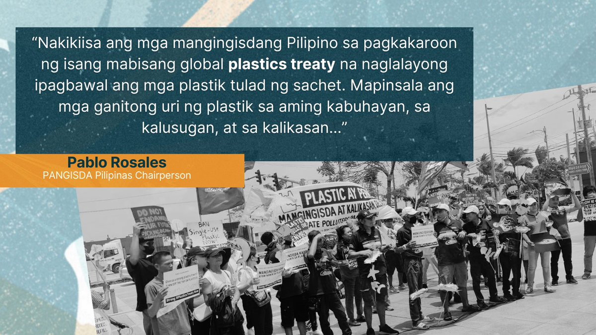 brkfreeplastic's tweet photo. PANGISDA chair Pablo Rosales: Filipino fishers are united in having a legally-binding global #PlasticsTreaty that seeks to phase out single-use plastics such as sachets. Single-use plastics are harmful to our livelihood, human health &amp; the environment https://t.co/D4HMQzVJ6a