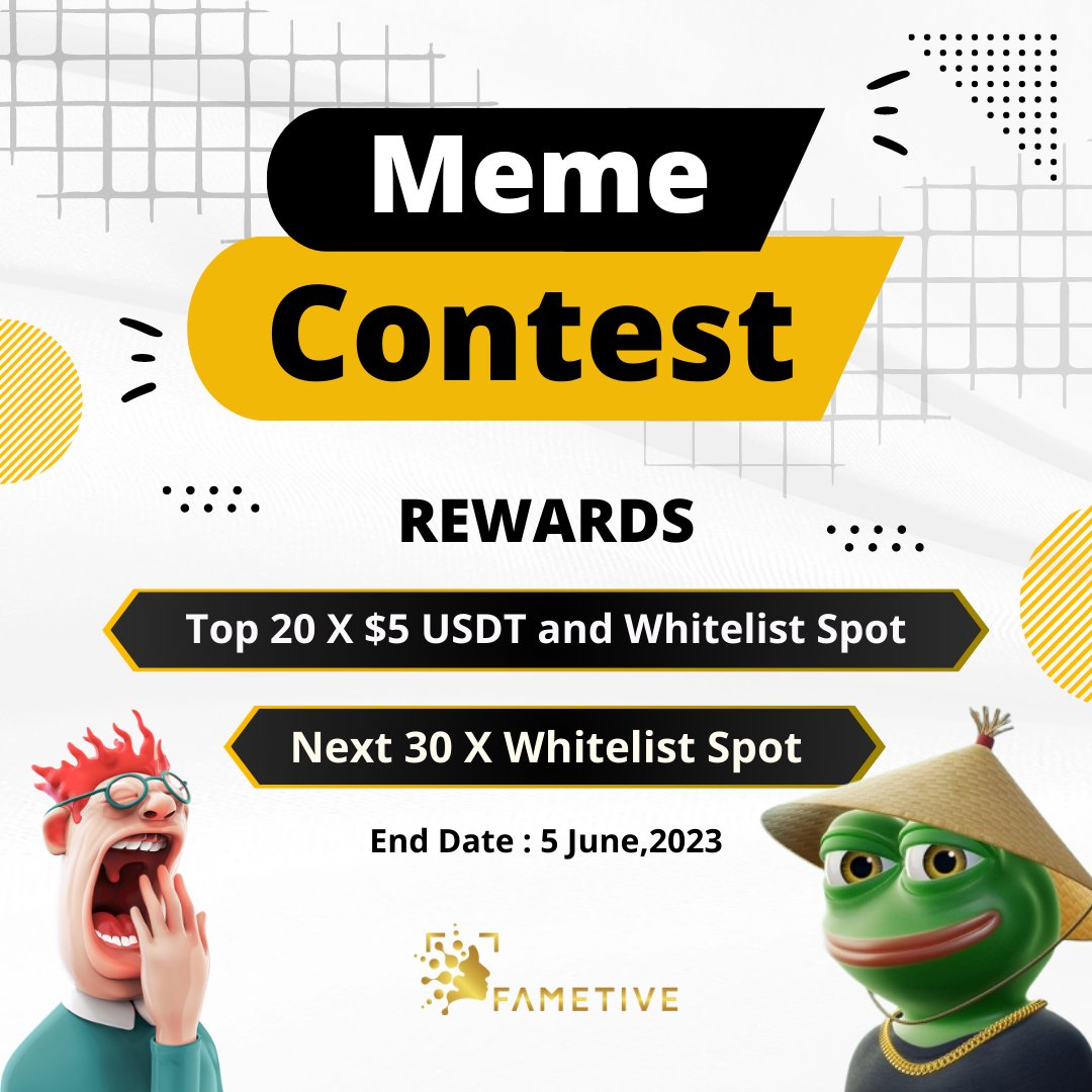 ✨Fametive Meme Contest ✨

Make the funniest meme about <a href="/fametive_io/">Fametive</a> 

Tweet it with #FAMETIVE and Tag 3 Friends + <a href="/fametive_io/">Fametive</a> 

😈Join Discord: discord.gg/7JrQ7PuqEu

Winners will be notified through Discord  

#MemeContest #memecoin #pepe #Memes #FAMETIVE #Airdrop #Giveaway
