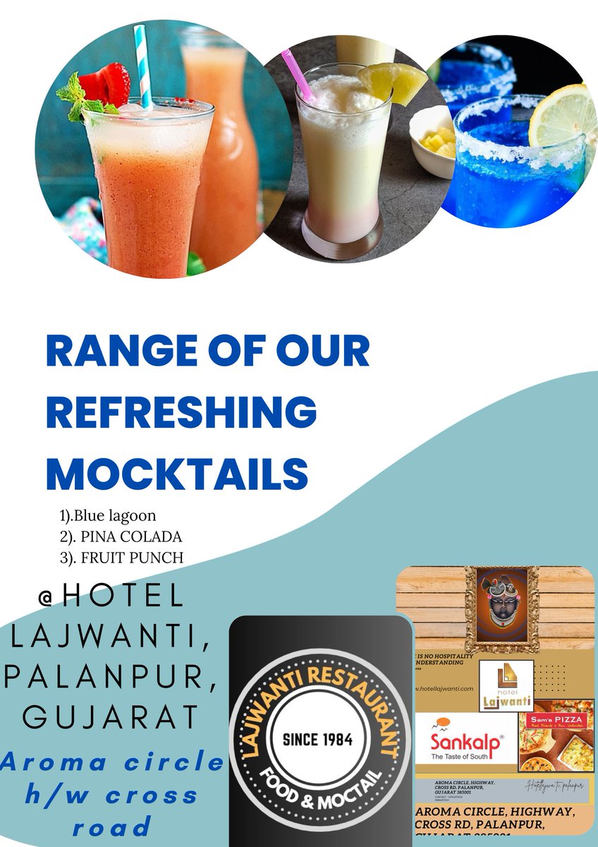 Our mocktails are made with only the freshest ingredients. Try one today and taste the difference @ Hotel lajwanti, palanpur, Gujarat