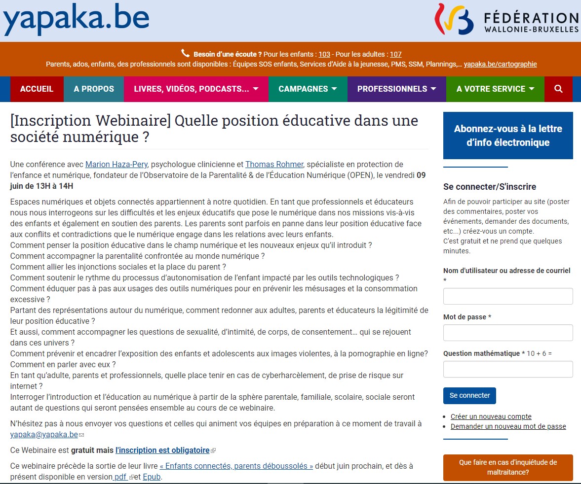 Webinaire gratuit ce 09 juin de 13h-14h
"Quelle position #educative dans une société #numerique?" par Marion Haza-Pery 
<a href="/Limaginarium/">Marion Haza</a> et <a href="/ThomasRohmer/">👁Thomas Rohmer💢</a>

#parents #ecrans
yapaka.be/page/inscripti…