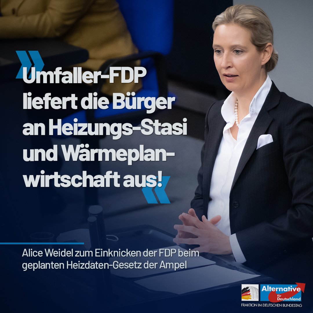 Die Umfaller-#FDP liefert mit dem geplanten #Wärmeplanungsgesetz die Bürger an Heizungs-Stasi und Wärmeplanwirtschaft aus, so <a href="/Alice_Weidel/">Alice Weidel</a>. afdbundestag.de/alice-weidel-u…