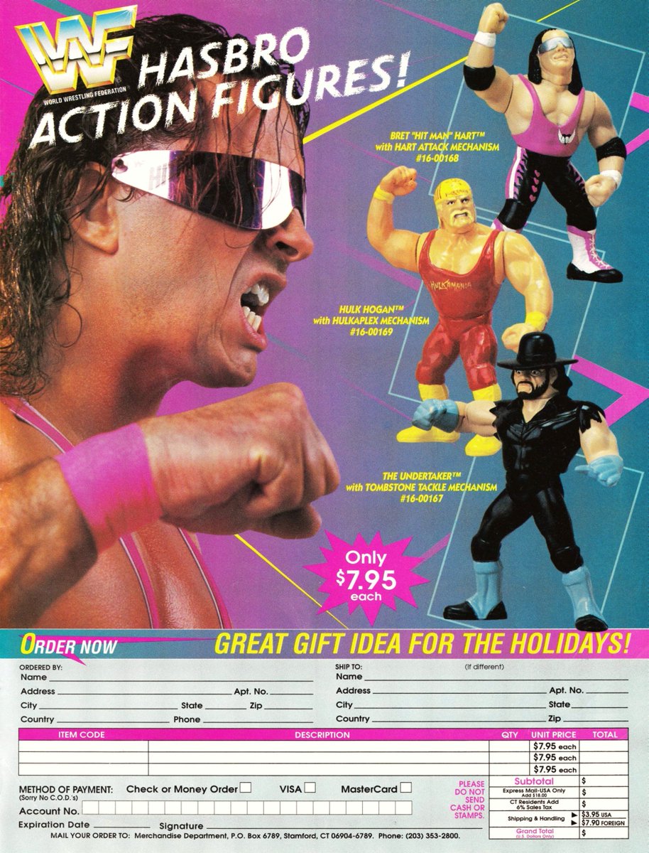 Get in your time machine and order your WWF Hasbro mailaways now! Only $7.95 each! 🤩 #WWF #WWE #WWFHasbro #Wrestling #HulkHogan #Undertaker #BretHart