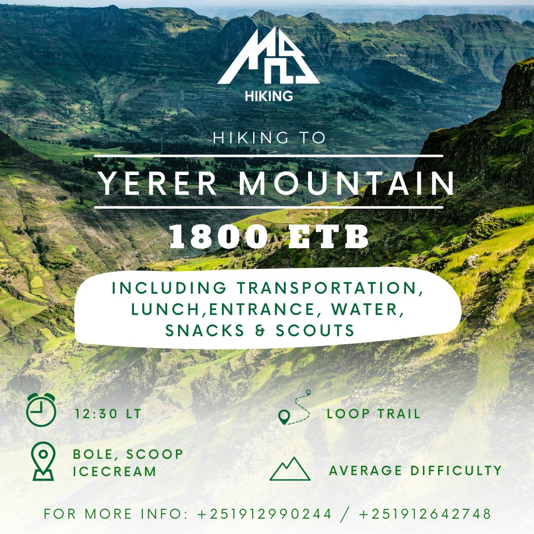 Get Ready for a hike 🥾to Yerer mountain this Sunday June 4. Register by using the link in our bio. 

Limited sits available. 

#hiking #ethiopia #tobiyahiking

docs.google.com/forms/d/1Wykcq…