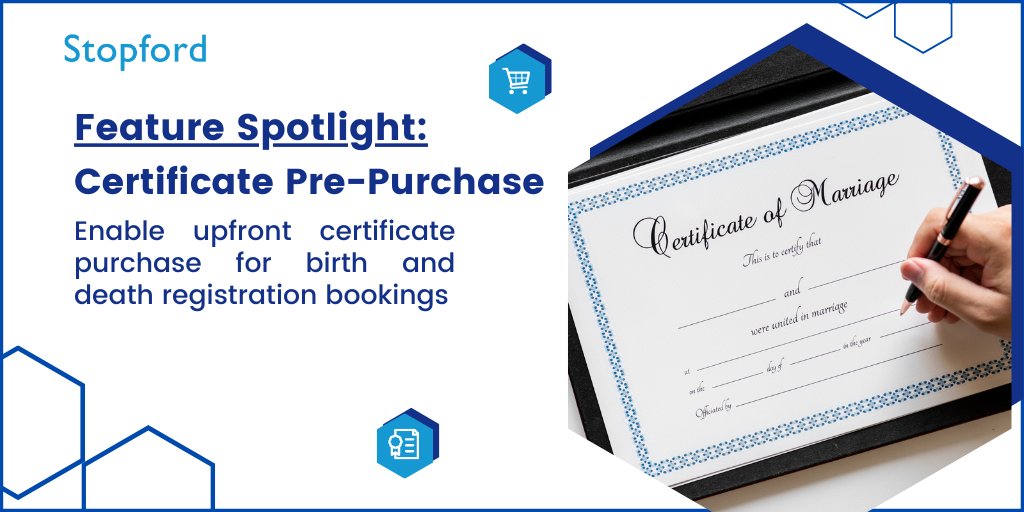 Upfront certificate purchase in agenda:
💳 Provides self service certificate payment during online booking
⌨️ Reduces manual input during the appointment
🤝 Facilitates smoother appointments

Find out more:
tinyurl.com/5f4w72a2

#civilregistration #registrars #registration