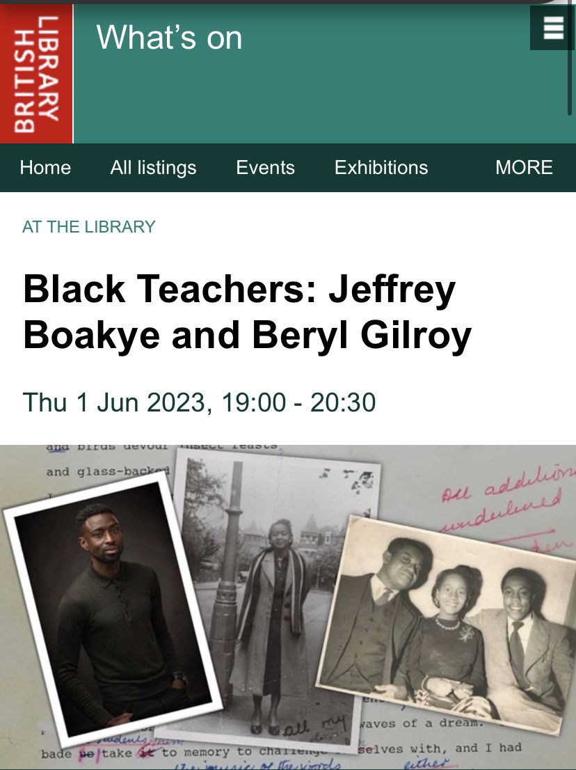 Jeffrey Boakye (@jeffreykboakye) on Twitter photo This Thursday! I’ll be in conversation with Darla Gilroy talking about Beryl Gilroy’s book, Black Teacher, and my own, I HEARD WHAT YOU SAID. 7pm at the <a href="/britishlibrary/">British Library</a>. Spread the word, see you there 💫
bl.uk/events/black-t… This Thursday! I’ll be in conversation with Darla Gilroy talking about Beryl Gilroy’s book, Black Teacher, and my own, I HEARD WHAT YOU SAID. 7pm at the <a href="/britishlibrary/">British Library</a>. Spread the word, see you there 💫
bl.uk/events/black-t…