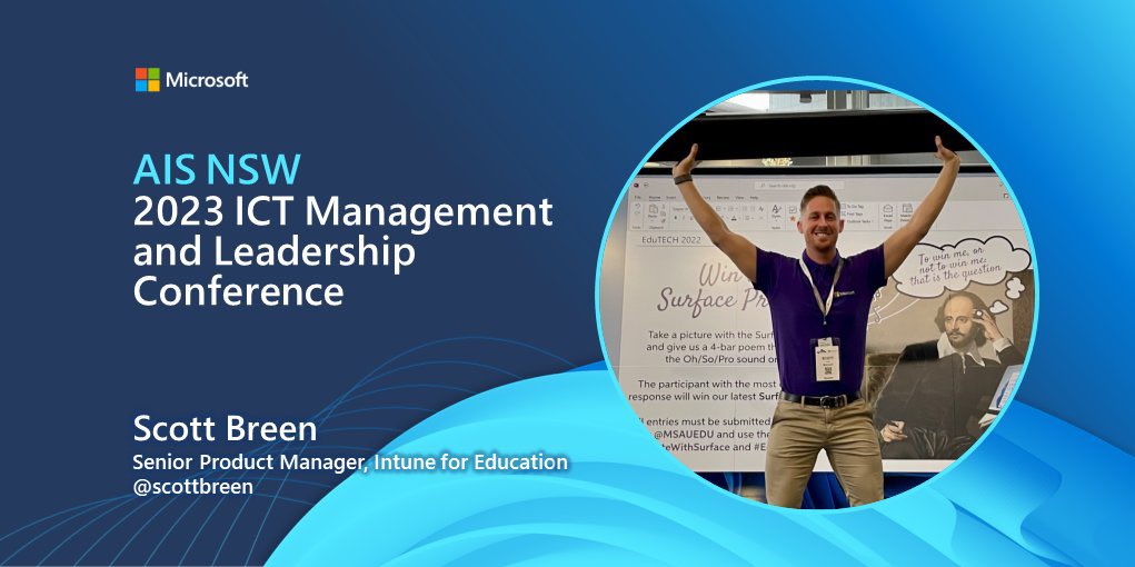 Was great to see such a good turnout at the #AISNSWICT conference session on Intune today. For those who attended, these are some links i mentioned: aka.ms/goaadj and aka.ms/I4E/educat. Excited to see so much interest in Apple management as well.