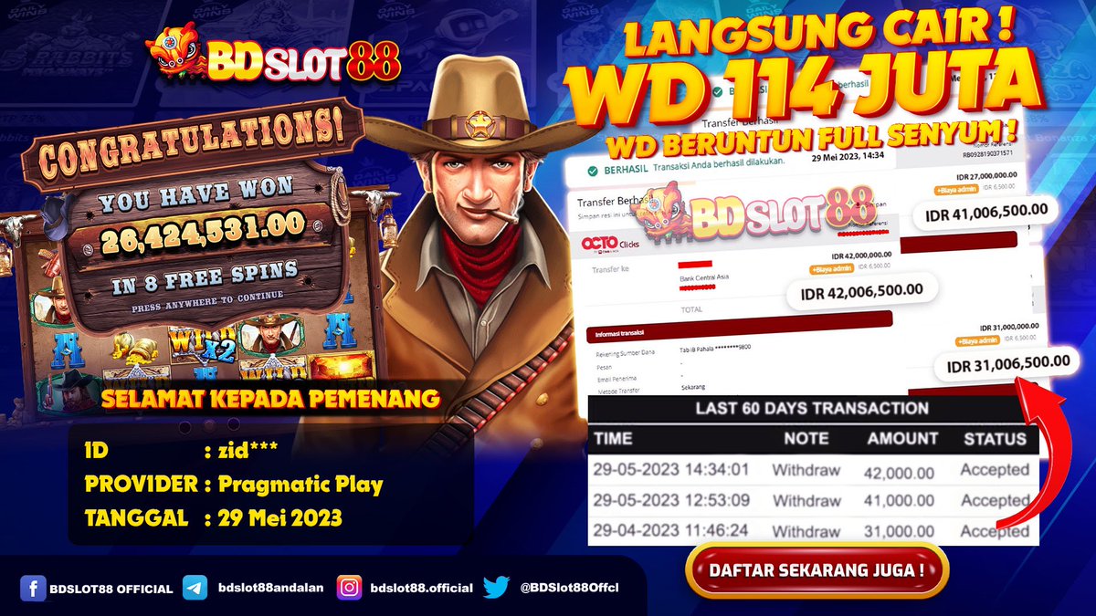 BDSlot88_sus01's tweet photo. EH JACKPOT 114.000.000 LANGSUNG WD DAN LANGSUNG DI BAYAR !
Main Game di #BDSLOT88 bikin Jantung Berdebar !
GAPERCAYA? Emang Paling Juara dan TerPercaya WD disini ! dengan #serverthailand

Link Cuan🔥 : https://t.co/eaRQ9DsV2R https://t.co/JOmde7TXKV