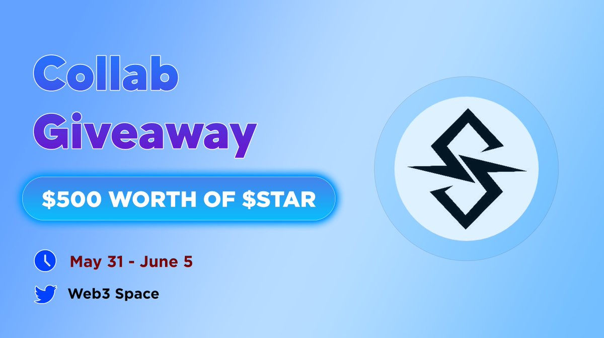 🥳Starmaker × WEB3 Space #Collab #Giveaway

🤩Prize Pool : $500 Worth of $STAR Token

To Enter ⤵️
➡️ Follow <a href="/starmakerzksync/">Starmaker</a>
➡️ Like, RT &amp; Tag 3 Friends
➡️ Finish Gleam: wn.nr/gkyWzqA

⏰ 5th June

#Airdrop #AirdropCrypto #AirdropAlert #zkSync #WEB3SPACE