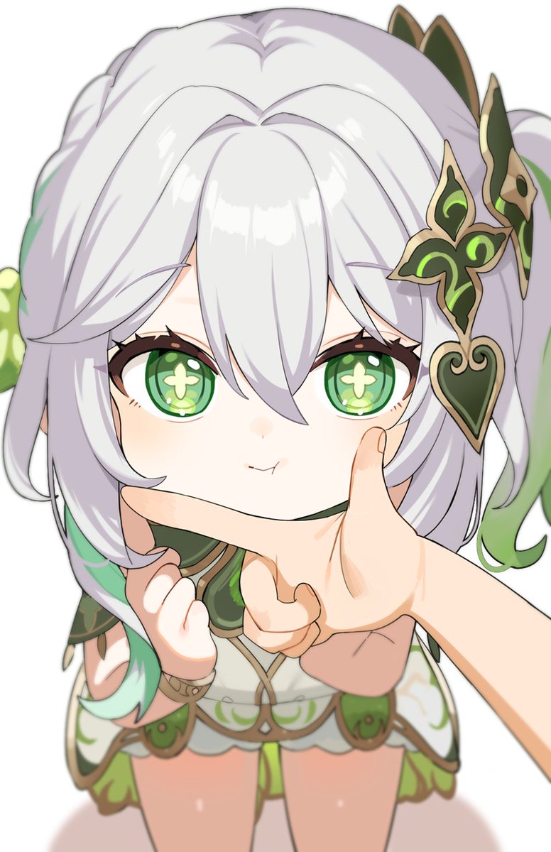 nahida (genshin impact) 1girl green eyes symbol-shaped pupils dress looking at viewer hair ornament side ponytail  illustration images