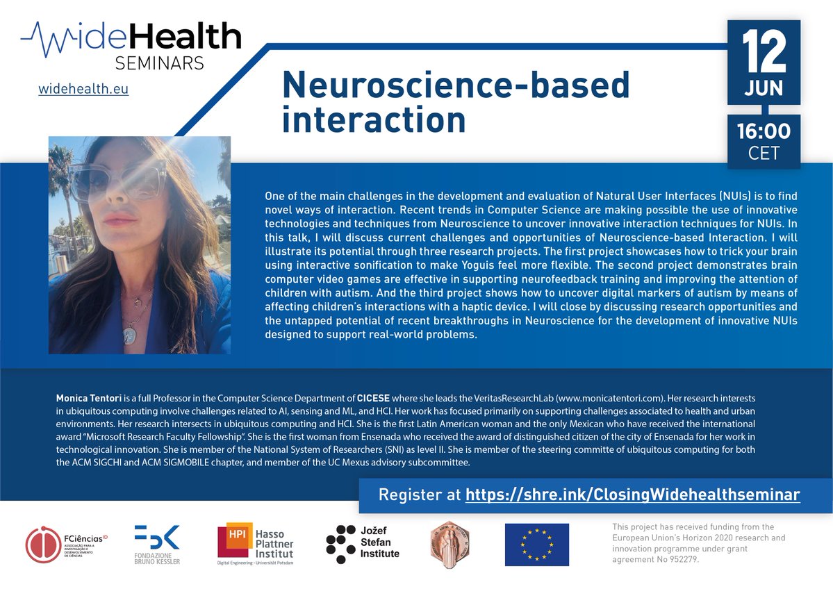 WideHealth Project EU (@euwidehealth) on Twitter photo 20th and FINAL WideHealth Seminar: Monica Tentori, "Neuroscience-based Interaction " (12/06/2023) - 16:00 CET !!!
Registration link: shre.ink/ClosingWideHea…
#ai #innovation #federatedlearning #datascience #H2020
<a href="/REA_research/">European Research Executive Agency</a> 20th and FINAL WideHealth Seminar: Monica Tentori, "Neuroscience-based Interaction " (12/06/2023) - 16:00 CET !!!
Registration link: shre.ink/ClosingWideHea…
#ai #innovation #federatedlearning #datascience #H2020
<a href="/REA_research/">European Research Executive Agency</a>