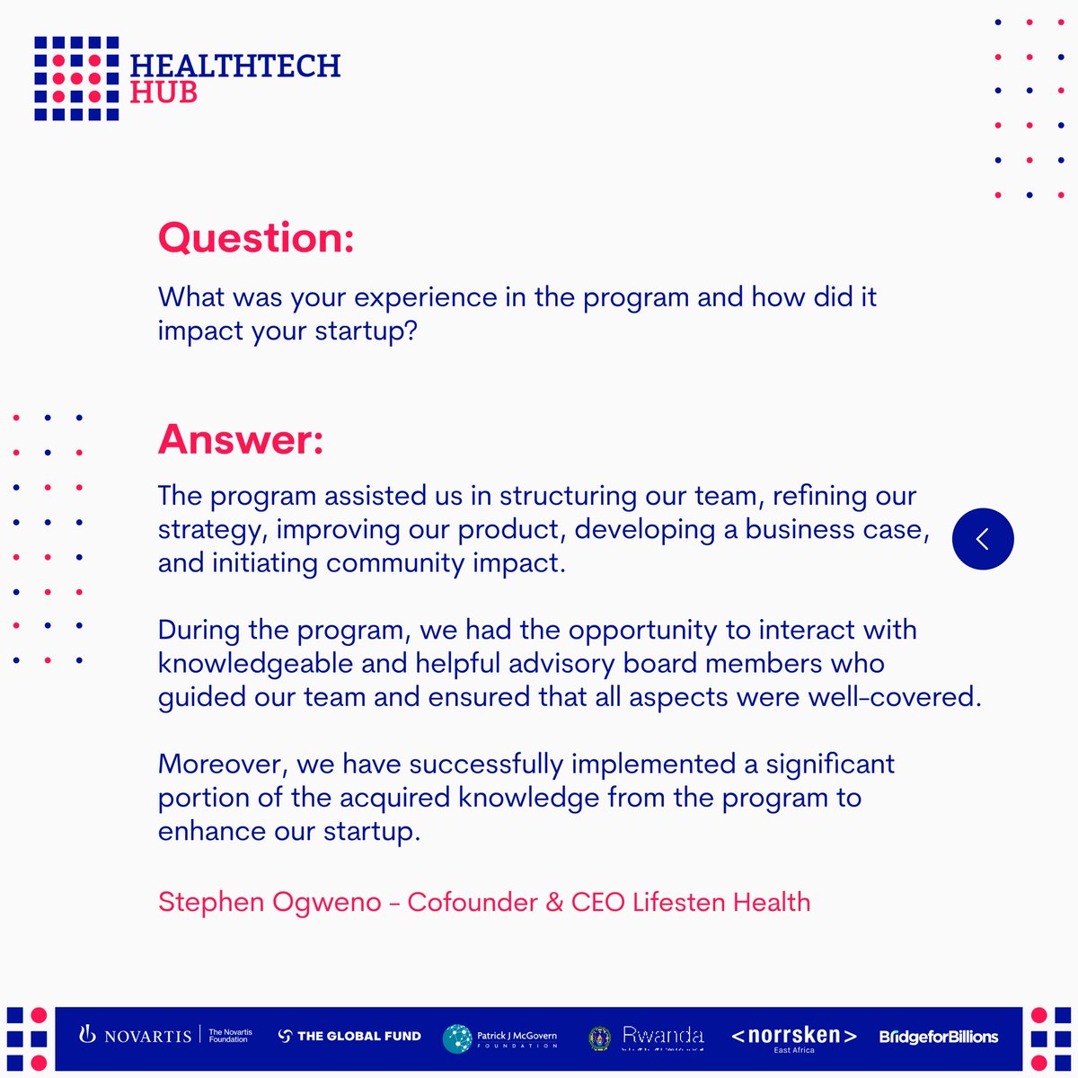 Hear the inspiring stories of the outgoing start-ups from the HealthTech Hub Africa Accelerator Program 2022. @lifesten_health 

#healthtech #healthtechstartup #healthinnovation
