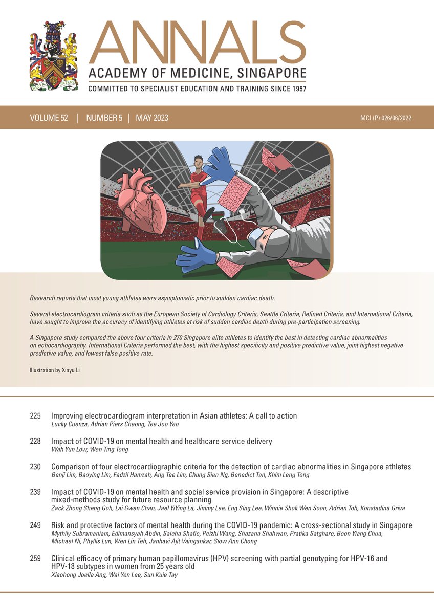 AnnalsSG's tweet photo. Best #ECG criteria to detect #cardiac abnormalities in #athletes, impact of #COVID19 on #mentalhealth and #socialservice, efficacy of #HPV screening for #cervicalcancer for women from 25 years old, and more.

Read the May issue: https://t.co/zkngGdiidV

#Singapore
#MedTwitter https://t.co/HGdYjua1NR