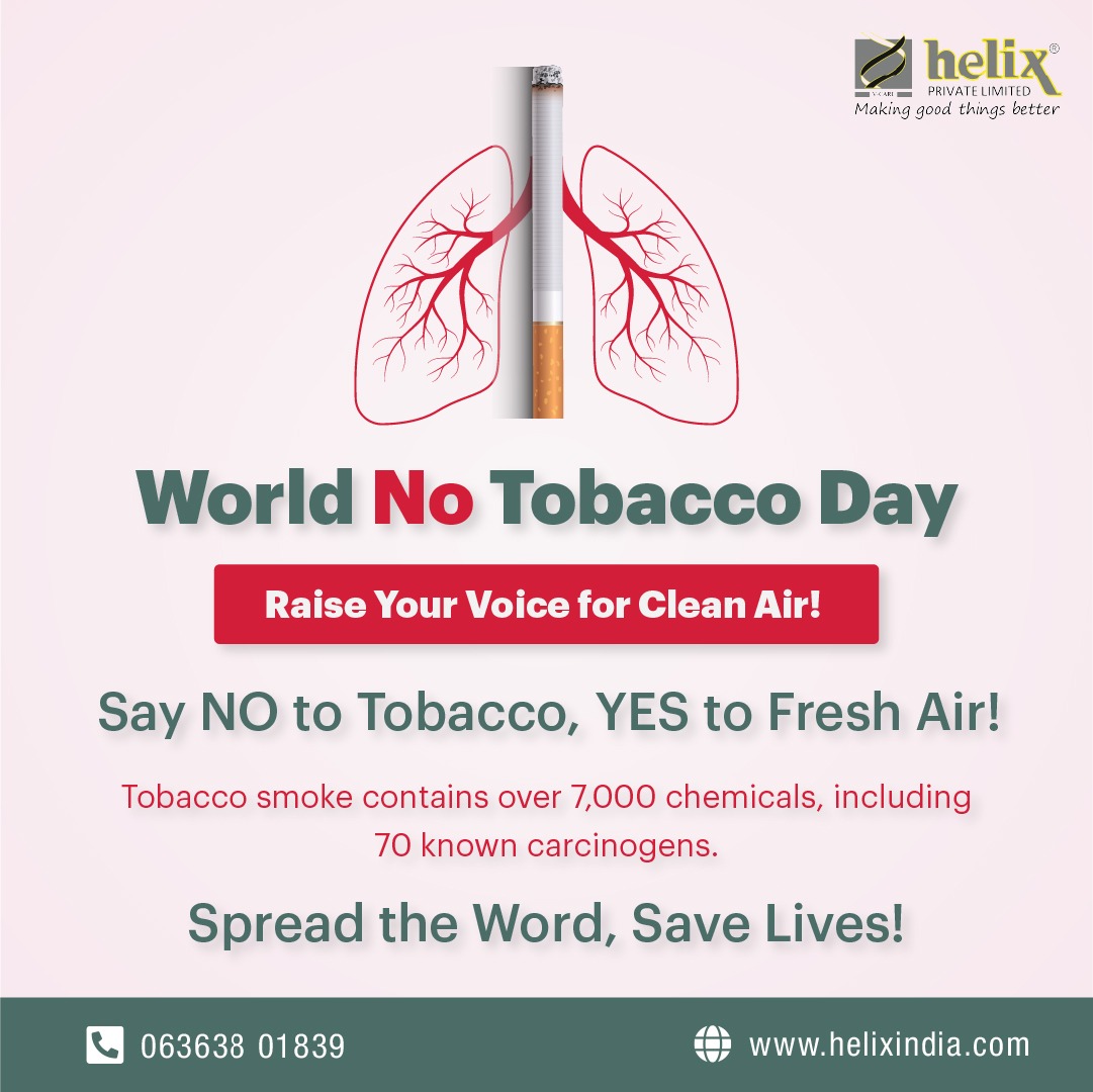 📣 Raise Your Voice for Clean Air! 🌬️ Say NO to Tobacco, YES to Fresh Air! 💨
Tobacco smoke contains over 7,000 chemicals, including 70 known carcinogens. 🚭

#WorldNoTobaccoDay #CleanAirMatters #SayNoToTobacco #FreshAirForAll #QuitSmoking #HealthyLungs