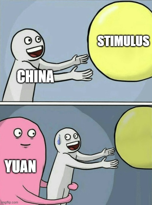 I was going to write a thoughtful thread on China, but I remembered most of you have ADHD so here's a meme instead:
China isn't doing great &amp; needs to pump the economy with new fiscal &amp; monetary measures. 
They probably will, but the Yuan is weak, which limits their options.