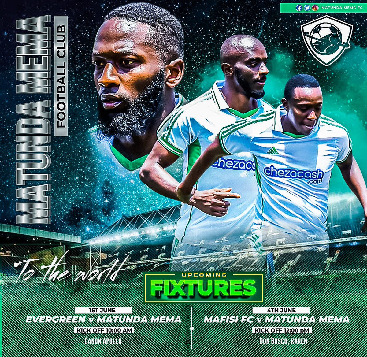 matundamemafc's tweet photo. The lads are back at it tomorrow before taming the rogue Hyenas on Sunday. Come all and witness how we dislpay our craft. 
Looking forwad to a fruitful June.

#MatundaNiMema https://t.co/RVrYudPKic