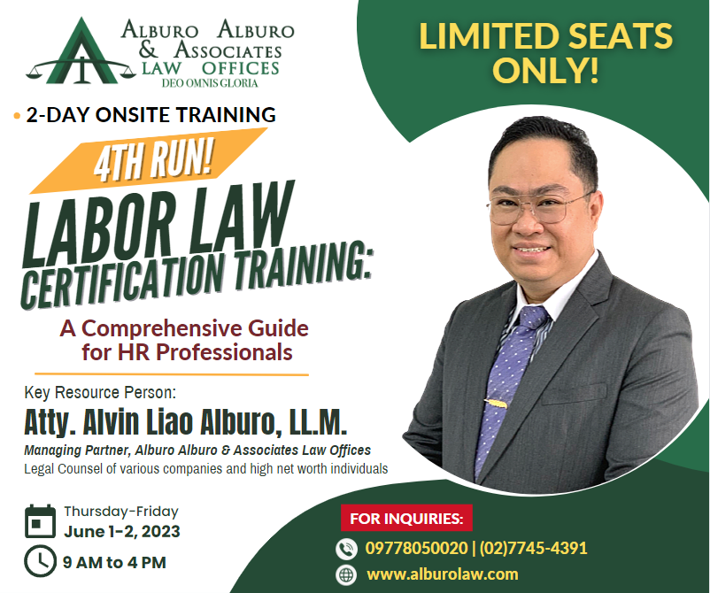 HAPPENING TOMORROW!

📣HR PRACTITIONERS AND ENTHUSIASTS, here's another training opportunity you shouldn't miss! 📣

🗓 June 1-2, 2023 (Thu-Fri)
⏱ 9am-4pm
📝 ₱3,888+VAT
REGISTER NOW: forms.gle/5tyM3XAhLT1h2i…

#laborlaw #HR #HumanResources #HRprofessional #certificationtraining