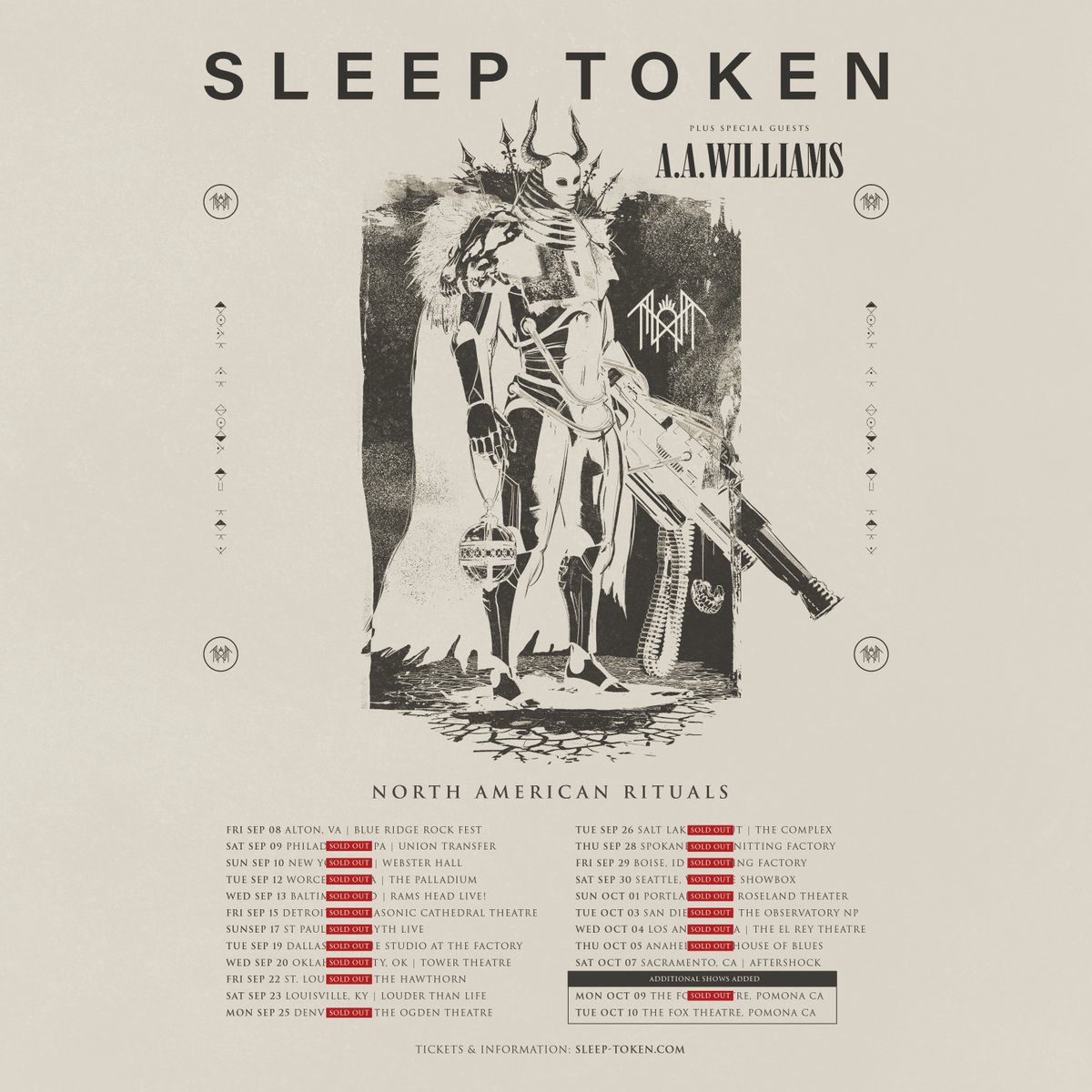 🙌 @aawilliamsmusic will join @Sleep_Token on their North American Rituals tour 🙌