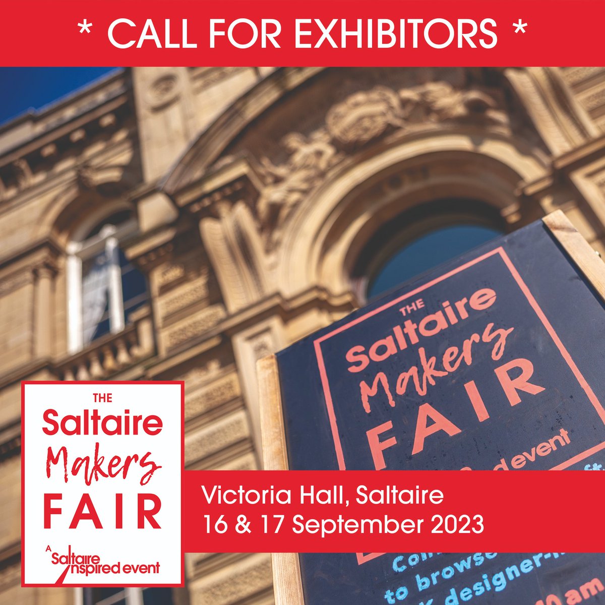 Call for CONTEMPORARY CRAFT designer-makers working in a wide range of HANDMADE disciplines to exhibit at SALTAIRE MAKERS FAIR, Sat 16 &amp; Sun 17 Sept 2023. Full details at saltaireinspired.org.uk/call-for-exhib… Deadline: 25 June