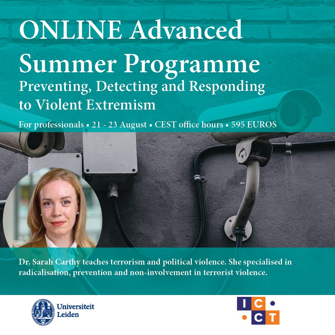 Last year we talked about #violentextremism with dr <a href="/SLCarthy/">Sarah Carthy</a>. This year she will be present again during the Summer Programme! Register and learn about Carthy’s evidence based perspective on #terrorism: bit.ly/43iwJEU
#speaker #summerprogramme #leidenuniversity #ICCT