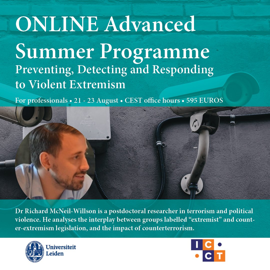Dr <a href="/mcneilwillson/">Richard McNeil-Willson</a> will share in-depth knowledge from his academic perspective on #extremism and #counterextremism during the Advanced Summer Programme at Leiden University: bit.ly/43iwJEU #speaker #summerprogramme #leidenuniversity #ICCT <a href="/ISGA_Hague/">ISGA The Hague</a> <a href="/fggaleiden/">UniLeiden FGGA</a>