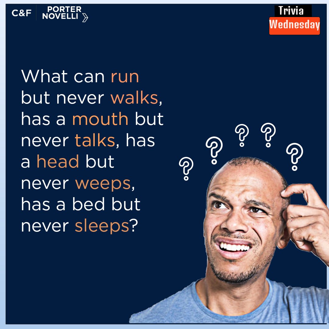 CandFPN's tweet photo. There's nothing like a good old riddle to get the brain juices flowing. Only sharp minds can crack this?
Drop your answers in the comment section.
#C&amp;FPorterNovelli
#riddlemethis
#shaprpminds
#genius
#WednesdayTrivia https://t.co/qG3xK8cRyW