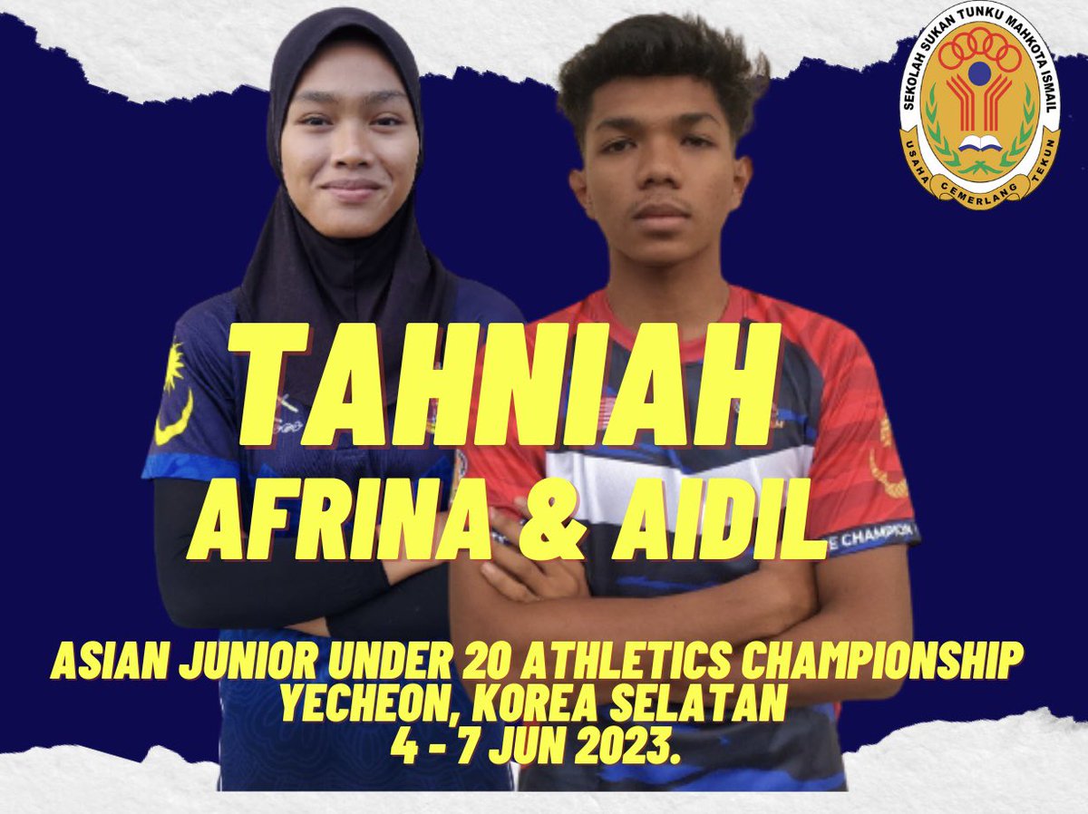 SSTMI_Johor's tweet photo. Tahniah dan selamat bertanding kepada 2 orang atlet Olahraga SSTMI (SSTMI Sprinters) bagi acara pecut iaitu Nur Afrina Batrisyia binti Mohamad Rizal dan Muhammad Aidil Azhar bin Azrul Hisyam yang telah terpilih untuk mewakili negara ke https://t.co/keP95xcAnU