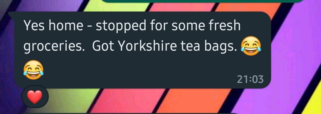 My mother came to stay for a long weekend with my husband & I from Ireland. She was massively impressed with our tea bags & needed to know what they were. As an Irish, a cup of tea is the elixir of life & soothes all emotional issues. 1st msg once she got home @YorkshireTea 🤟🏿❤️