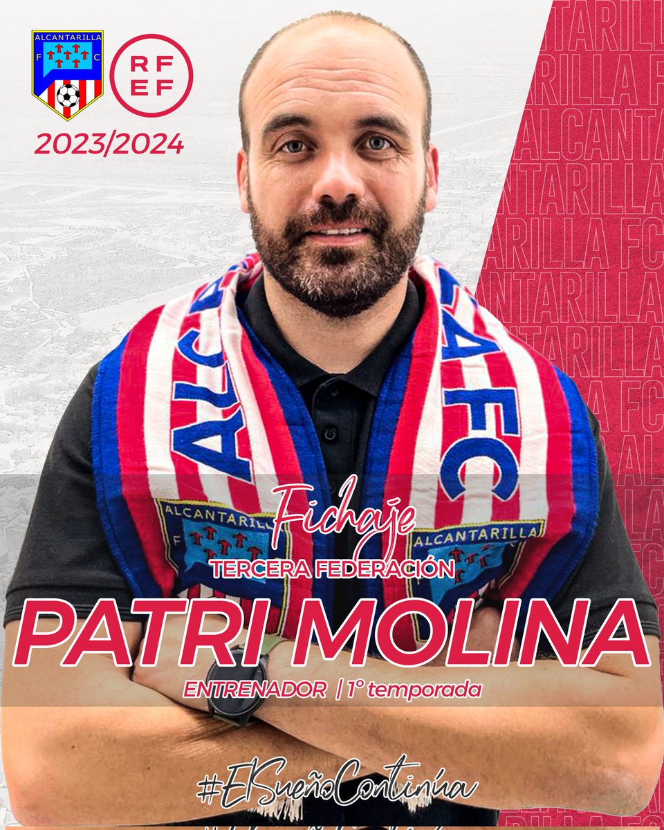 #TerceraFederación

✅📝 | #FICHAJE 

📋⚽️ Patri Molina se convierte en nuevo técnico del primer equipo rojiblanco para la temporada 2023/2024

🔙 Procedente de EDMF Churra, cuenta con experiencia nacional en clubes como El Palmar CF y <a href="/realmurciacfsad/">Real Murcia CF</a> DH

#ElSueñoContinúa ❤🤍