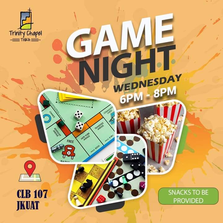 TCThika's tweet photo. Tuko na form!! Uko na form?
Hello Juja peeps, join us for a game night today evening, assured fun as we learn more about Christ.
Also kuna snacks!
Venue: CLB 107 JKUAT
Time: 6-8pm
Tell a friend to bring a friend.
#impactinglives #growdeep #reachwide https://t.co/jlEzaaAAkl