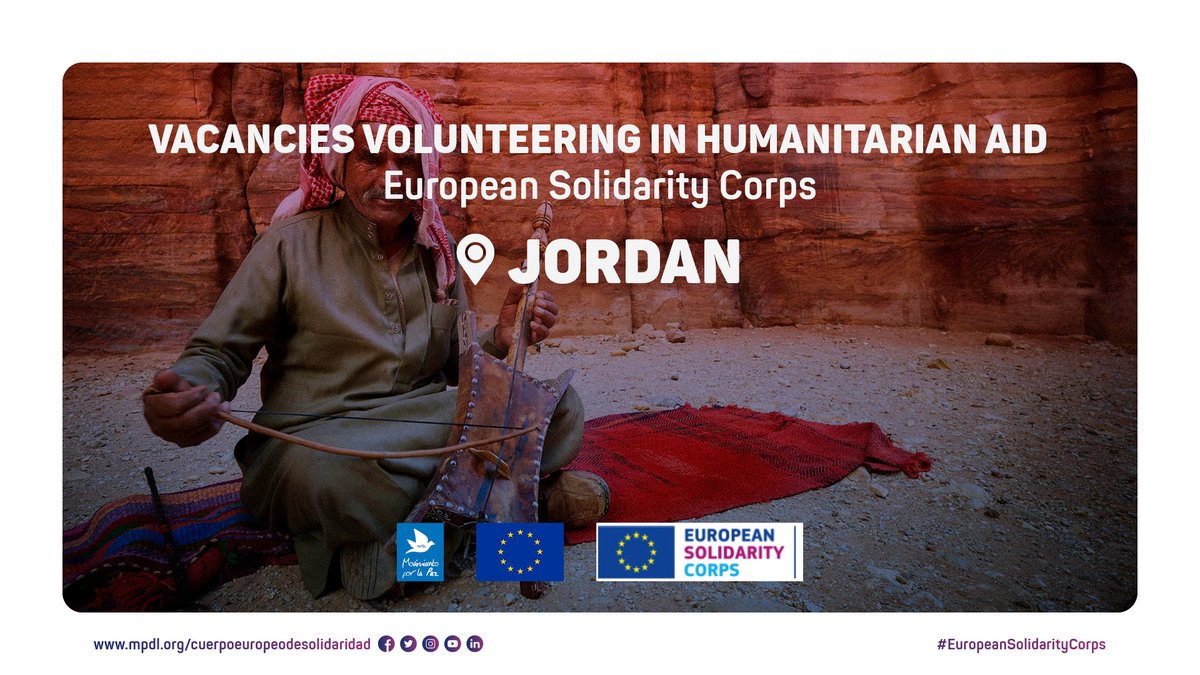 Check our vacancies at @MovimientoxlPaz for EU residents within the #SolidarityCorps program!

All information here: mpdl.org/.../voluntaria…...?

#EuropeanSolidarityCorps #CuerpoEuropeoDeSolidaridad
#volunteering #Jordan