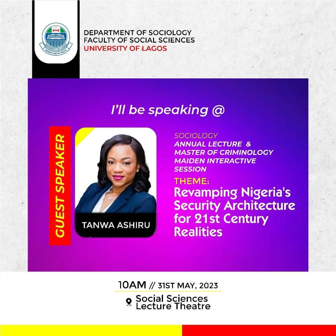 tanwaashiru's tweet image. 🚨 Exciting news! Speaking at the University of Lagos event on "Revamping Nigeria’s National Security Architecture for 21st Century Realities" today. Join me as we explore the role of technology and intelligence in building a secure future. #UNILAGEvent #TechForSecurity 🇳🇬🌐