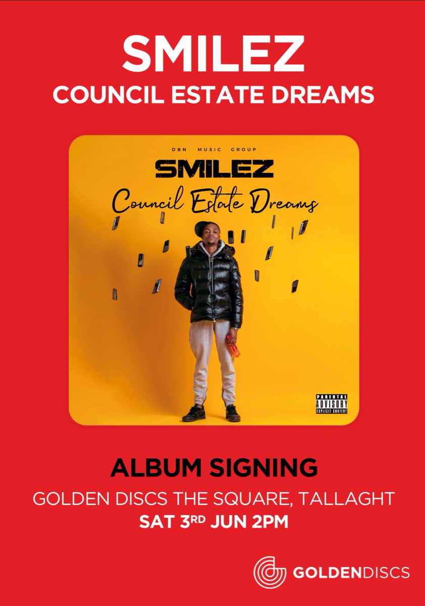 I'll be at Golden Discs The Square Tallaght this Saturday 2pm!
Ill be giving away 5 Free Mixtape CD Signed for the first people there ! #outside #councilestatedreams #goldendiscs