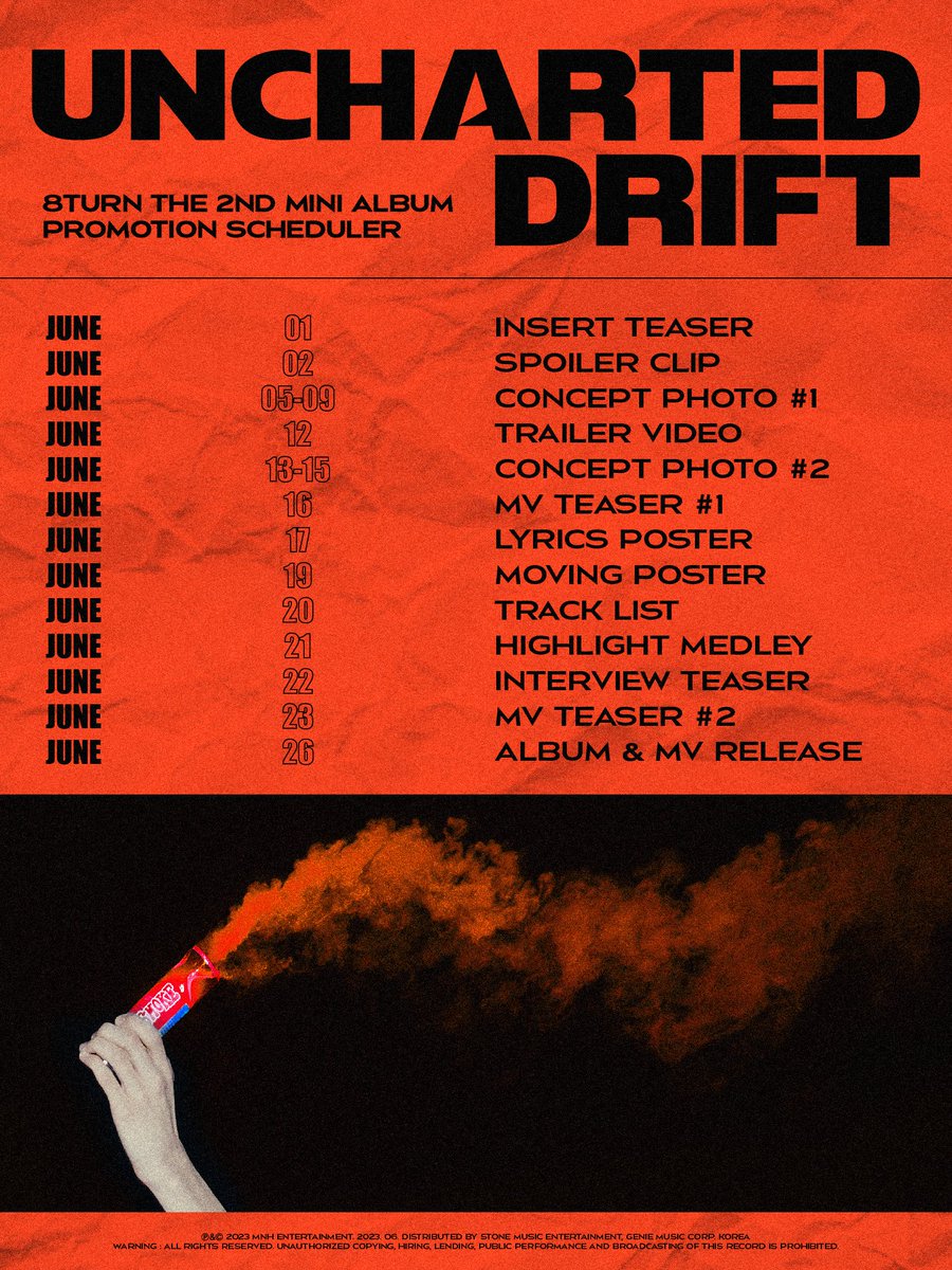 8TURN(에잇턴)
The 2nd Mini Album [UNCHARTED DRIFT]
Promotion Scheduler

🎵💿 2023. 06. 26 6PM (KST)

#8TURN #EIGHT_TURN #에잇턴
#UNCHARTED_DRIFT #언차티드_드리프트